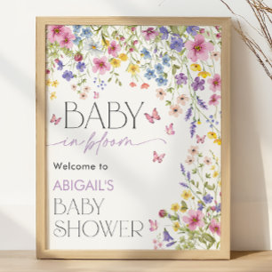 Poster Bienvenue à la Baby Shower "Bébé en Fleur" Papillo