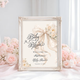 Poster Bienvenue à la baby shower Bébé en fleurs avec un 