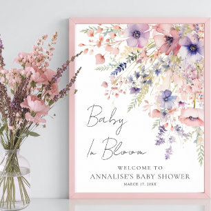 Poster Bienvenue à la Baby Shower Bébé Fleur Sauvage en F