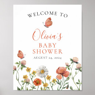 Poster Bienvenue à la baby shower Bébé Fleur Sauvage en F