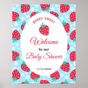 Poster Bienvenue à la Baby Shower Berry Sweet Blue Strawb