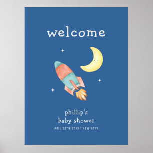 Poster Bienvenue à la Baby Shower Blue Boy Over The Moon