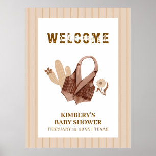 Poster Bienvenue à la Baby Shower Bohème Beige Neutre Cow