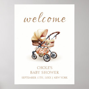 Poster Bienvenue à la Baby Shower Bohème Florale Neutre