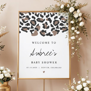 Poster Bienvenue à la baby shower Boho imprimé léopard d'