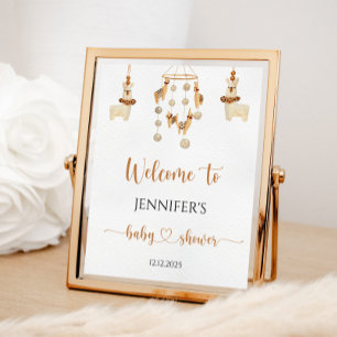 Poster Bienvenue à la baby shower Boho Llama mobile