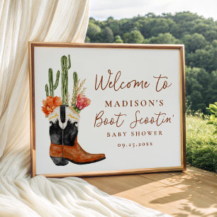 Poster Bienvenue à la Baby Shower Bottes Western Aquarell