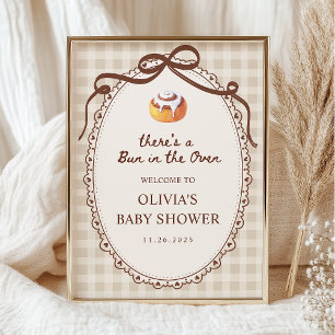 Poster Bienvenue à la Baby Shower Bun in the Oven Gingham