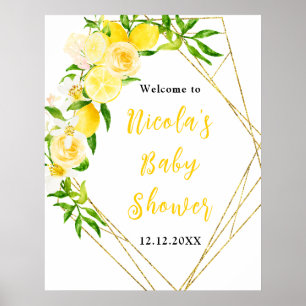 Poster Bienvenue à la Baby Shower Citrons et Feuillage