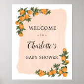 Poster Bienvenue à la Baby Shower Citrus Orange Greenery  (Devant)