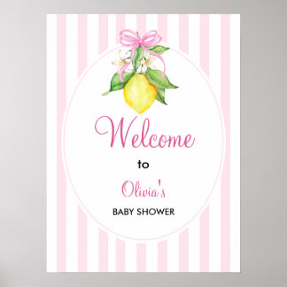 Poster Bienvenue à la Baby Shower Coquette Rose Citrons