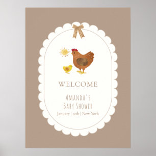 Poster Bienvenue à la Baby Shower Cottagecore Gingham Pou