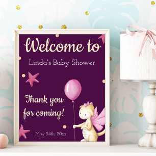 Poster Bienvenue à la Baby Shower de Dragon Rose Mignon