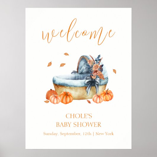 Poster Bienvenue à la Baby Shower de la citrouille automn (Devant)
