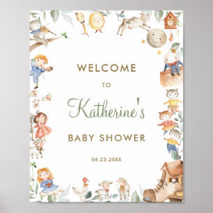 Poster Bienvenue à la Baby Shower de la comptine chic ave