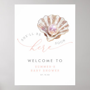 Poster Bienvenue à la Baby Shower de la petite perle sous