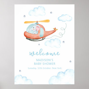 Poster Bienvenue à la Baby Shower de l'Éléphant Bleu Mign