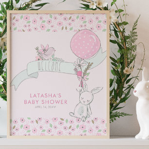 Poster Bienvenue à la Baby Shower de Little Bunny et Ball