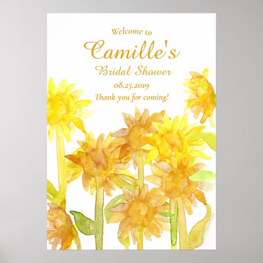 Poster Bienvenue à la Baby Shower de Mariée aux Tournesol (Devant)