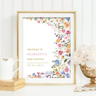 Poster Bienvenue à la Baby Shower de Printemps aux Fleurs