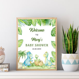 Poster Bienvenue à la Baby Shower Dinosaure