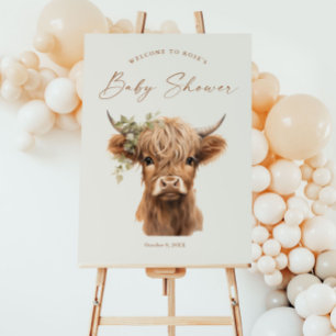 Poster Bienvenue à la Baby Shower Élégante Boho Highland 