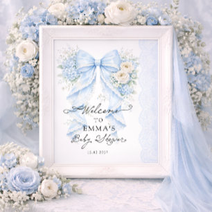 Poster Bienvenue à la Baby Shower Élégante Fleur Garçon a