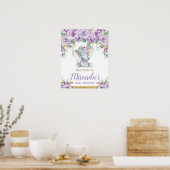 Poster Bienvenue à la Baby Shower Éléphant Floral Violet (Cuisine)