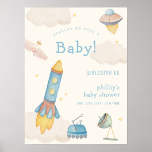 Poster Bienvenue à la Baby Shower Espace Bohème Garçon