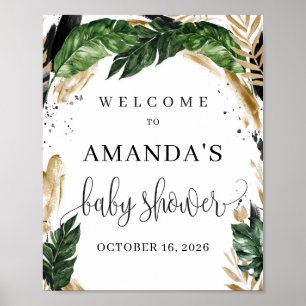 Poster Bienvenue à la baby shower été feuilles tropicales
