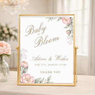 Poster Bienvenue à la Baby Shower Fille aux Pivoines Rose