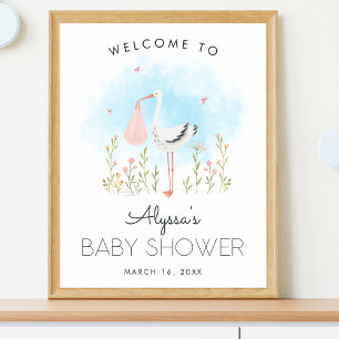 Poster Bienvenue à la Baby Shower Fille Canard Chouette