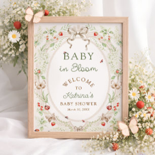 Poster Bienvenue à la Baby Shower Fleur de Bébé Floral Ru