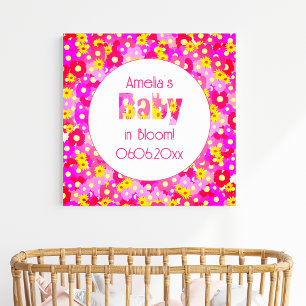 Poster Bienvenue à la Baby Shower Fleur Rose Jolie
