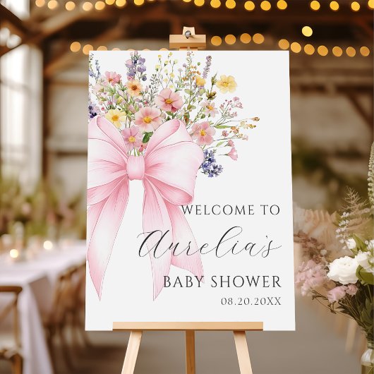 Poster Bienvenue à la Baby Shower Fleur Rose pour Bébé
