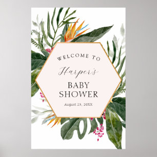 Poster Bienvenue à la Baby Shower Fleur Tropicale