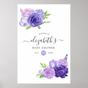 Poster Bienvenue à la Baby Shower Fleurie Aquarelle Ultra