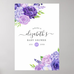 Poster Bienvenue à la Baby Shower Fleurie Aquarelle Ultra