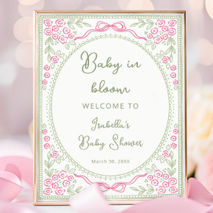 Poster Bienvenue à la Baby Shower Fleurie Baby in Bloom