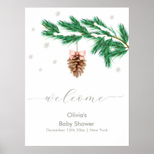 Poster Bienvenue à la Baby Shower Flocon de neige d'hiver