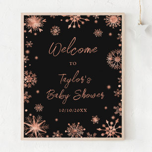 Poster Bienvenue à la Baby Shower Flocons de Neige Rose G