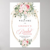 Poster Bienvenue à la Baby Shower Florale au Blush Élégan (Devant)