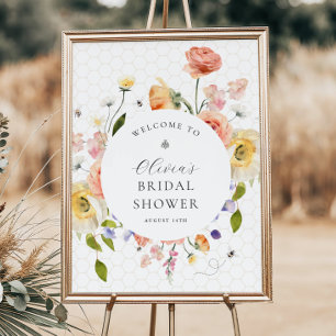 Poster Bienvenue à la Baby Shower Florale de Maman Bee