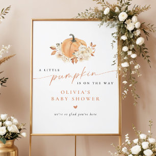 Poster Bienvenue à la Baby Shower Florale Petite Citrouil