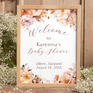 Poster Bienvenue à la Baby Shower Florale Vintage Blanche