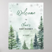 Poster Bienvenue à la baby shower forêt d'hiver (Devant)