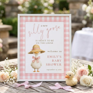 Poster Bienvenue à la Baby Shower Fun Silly Goose Rose à
