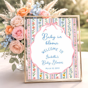 Poster Bienvenue à la baby shower grandmillennial Baby in