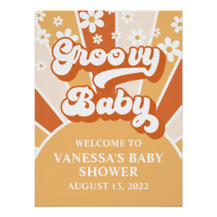 Poster Bienvenue à la Baby Shower Groovy Baby Retro Sunsh
