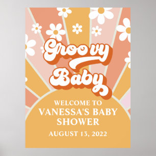 Poster Bienvenue à la Baby Shower Groovy Baby Retro Sunsh